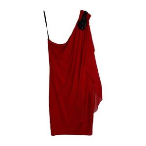 Sweet Storm Red One Shoulder Chiffon Dress, Small, Pre-owned